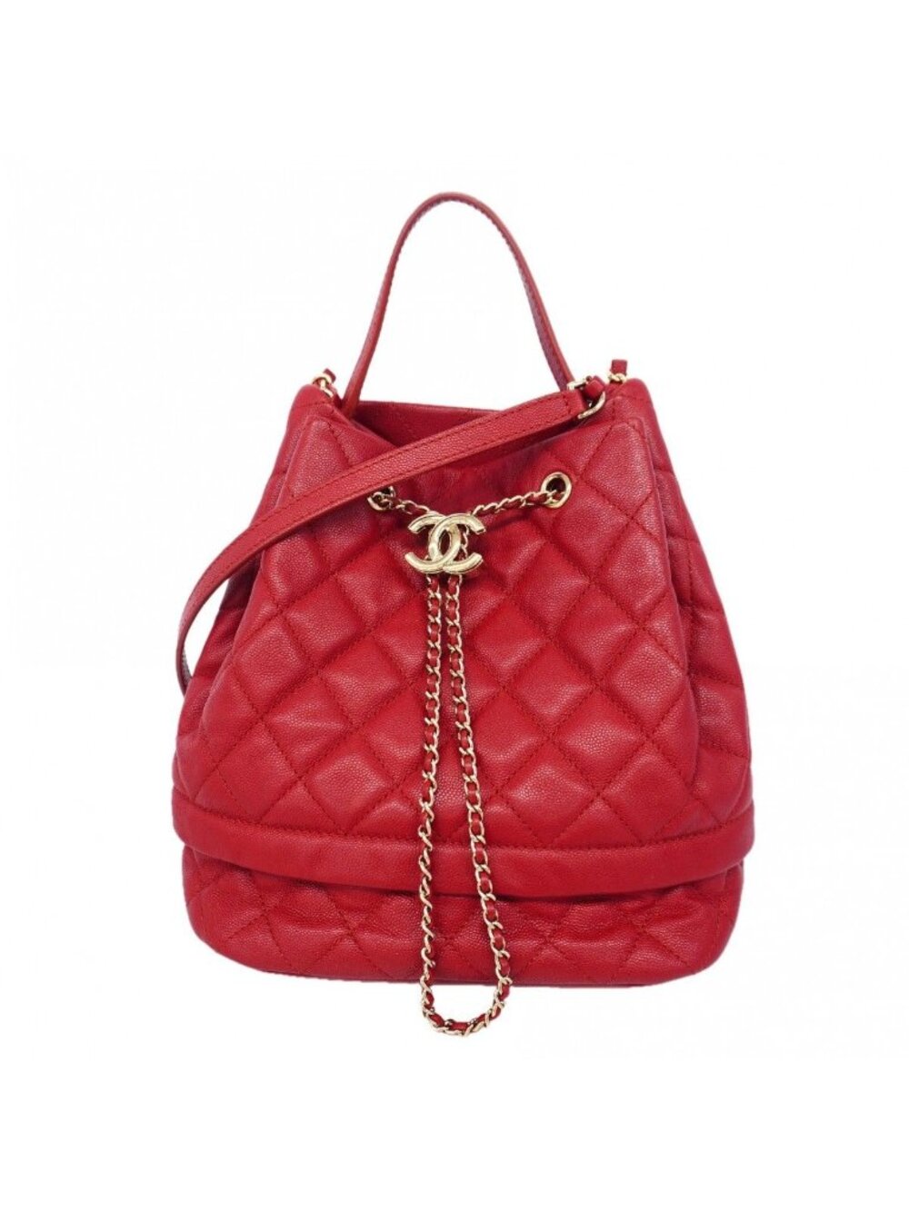 Chanel Handbag Quilted Caviar Leather Red Chien Panning Gold 2-Way